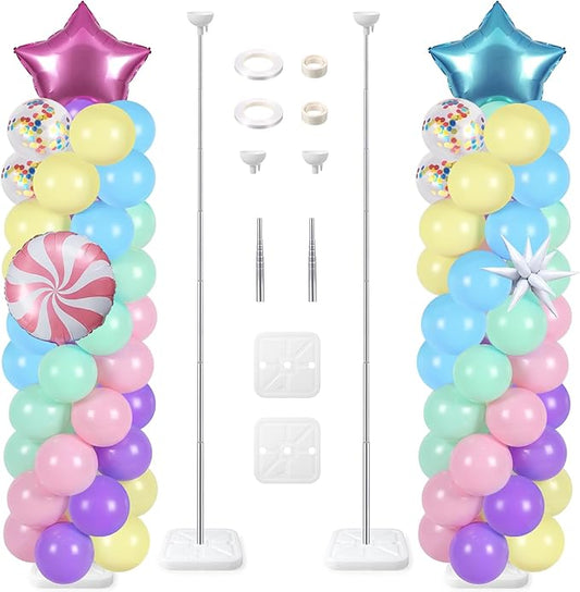 Skylety 2 Sets Pastel Balloon Column Stand Kit Adjustable Macaron Rainbow Color Balloon Stand with Bases for Birthday Wedding Anniversary Graduation Party Baby Shower Decorations Supplies