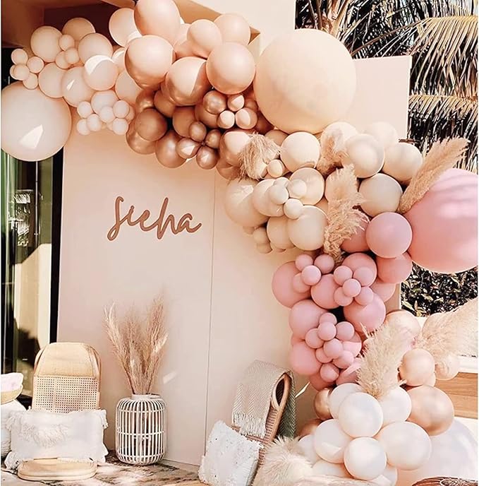Boho Balloons Garland Arch Kit - Double Stuffed Dusty Rose Pink Rose Gold Cream Peach Apricot Latex Balloon Different Sizes 18 12 10 5In Neutral Ballon for Baby Shower Gender Reveal Party