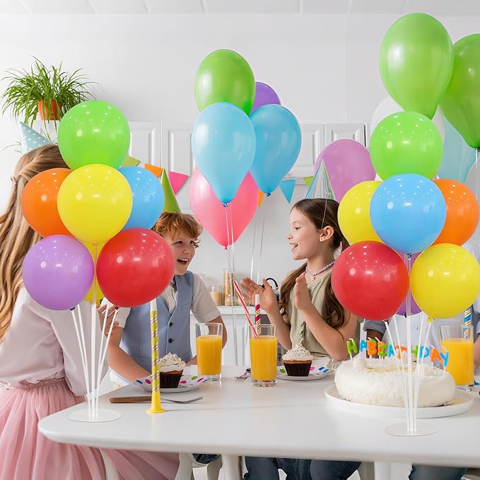6 Balloon Stand Kit for Table Centerpieces with Balloon and Base Rainbow Balloons Holder Birthday Retirement Graduation Wedding Gender Reveal Party Baby Shower Decorations