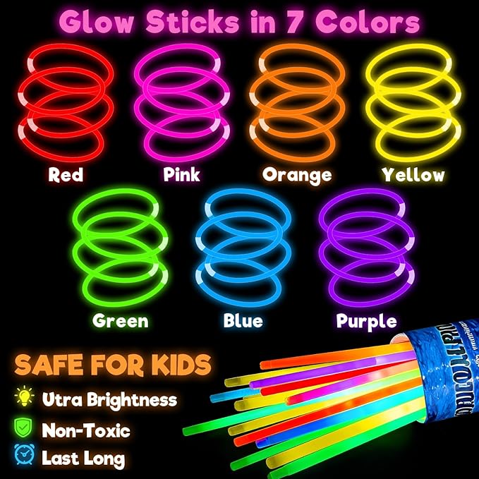 TURNMEON 360 Pack Ultra Bright Glow Sticks Bulk Glow In The Dark Party Supplies Necklace Bracelet with Connector 8" Light Up 14Hrs Long Last Party Favors Toy Birthday Wedding Pool Patriotic