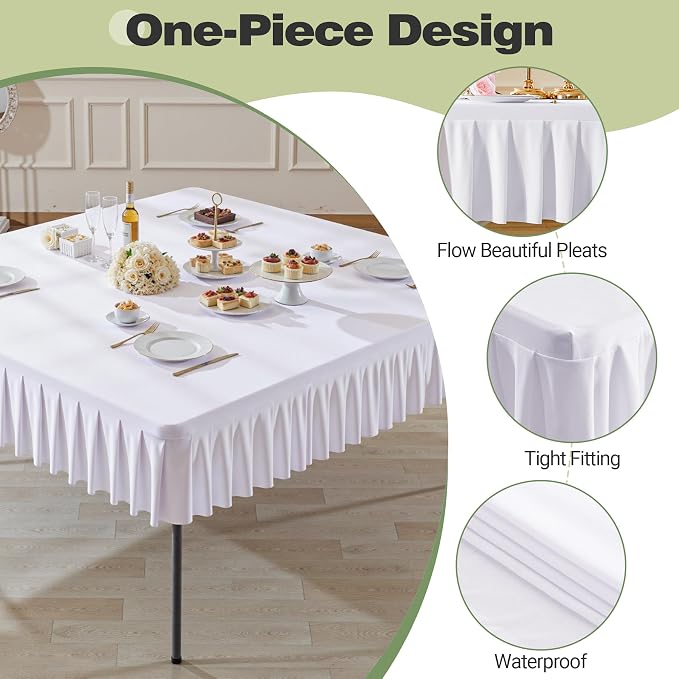 Shillance 60x60 Inch White Spandex Square Tablecloth,Wrinkle Free White Fitted Table Cloth for Square Tables,Washable Pleated Table Cover for Wedding Birthday Cocktail Party Buffet Dinner Camping