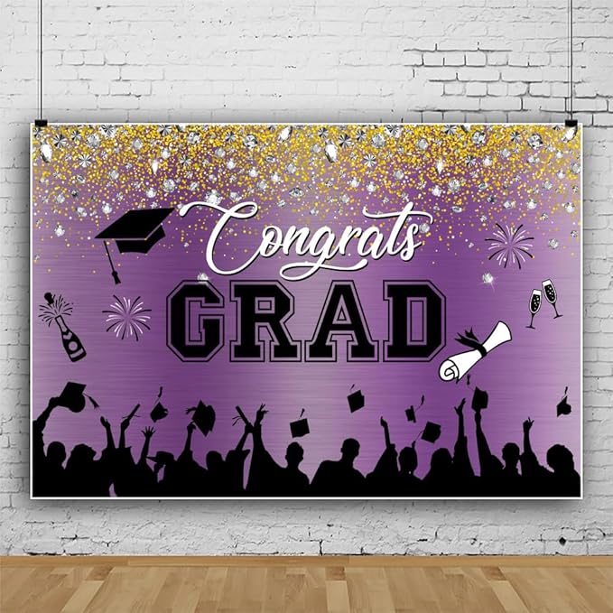 Leowefowa Congrats Grad Backdrop 9x6ft Black Gold Glitter Graduation Backdrops for Photography Congratulations Graduates Backdrop Banner Grad Prom Party Decor Grad Photo Booth Props