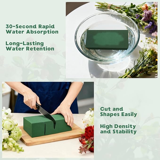Prashent 18 Pcs Floral Foam Blocks, Green Wet Dry Flower Foam for Fresh & Artificial Flower Arrangements, DIY Craft Supplies for Centerpieces, Bouquets, Wedding & Home Décor (7.8” x 3.5” x 2.4”)