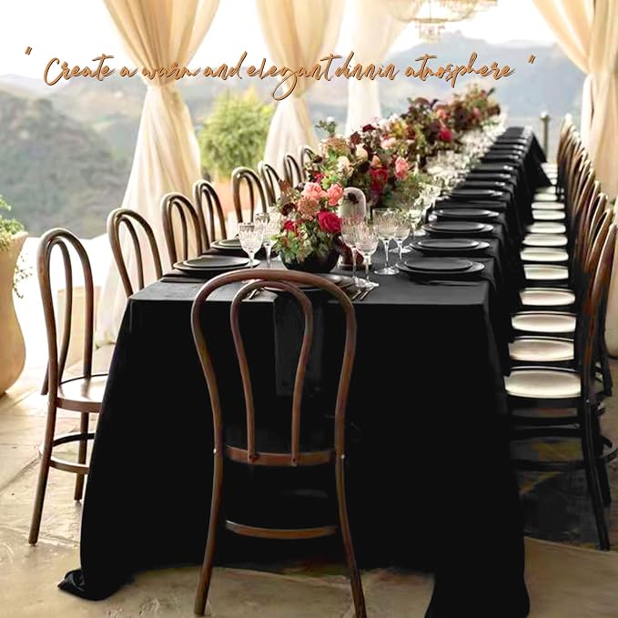 4 Pack Black Tablecloths for 8ft Rectangle Tables 90 x 132 Inch - Polyester Table Cover Stain and Wrinkle Resistant Washable Fabric Table Clothes for Wedding Party Banquet Reception Restaurant