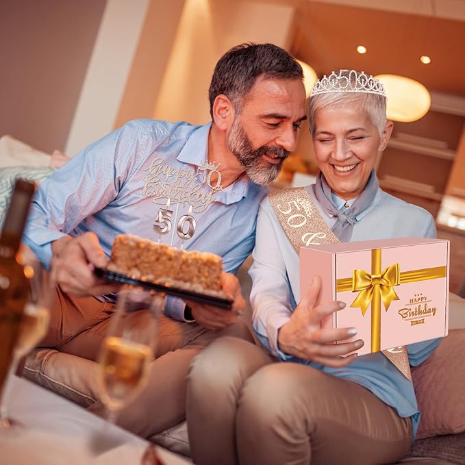 50th Birthday Decorations Women, Include 50th Birthday Sash and Tiara, Cake Topper and Candles, Number Balloons, 50 Year Old Gifts for Women