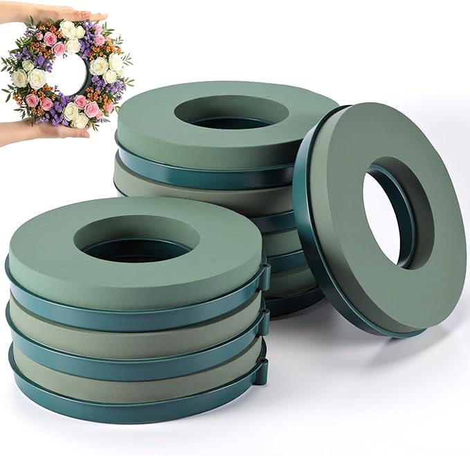 Joyfolk 8 Pcs 8 Inch Floral Foam Rings Round Green Flower Wet Foam Ring Flower Arrangement Kit for Florist Wedding Decoration for Birthdays, Home, Parties