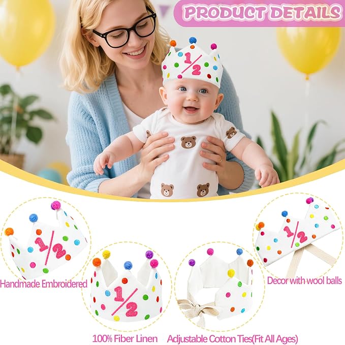 Personalized Hand Embroidered Birthday Hats Unique Happy Birthday Crowns Cute Party Hat for Boy Girl Fit All Ages