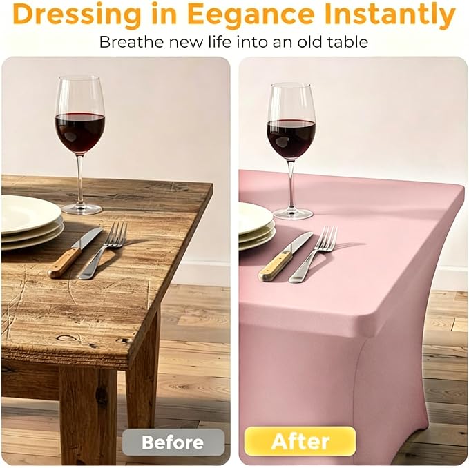 8ft Stretch Spandex Table Cover for Standard Folding Tables[6 Packs, Pink]