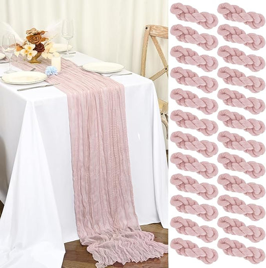 24 Packs Pink Table Runner, Charming Cheesecloth Table Runner 17 x 108inch, Gauze Boho Wedding Decoration Rustic Sheer Fabric Cheese Cloth Table Runners for Wedding Party Bridal Shower