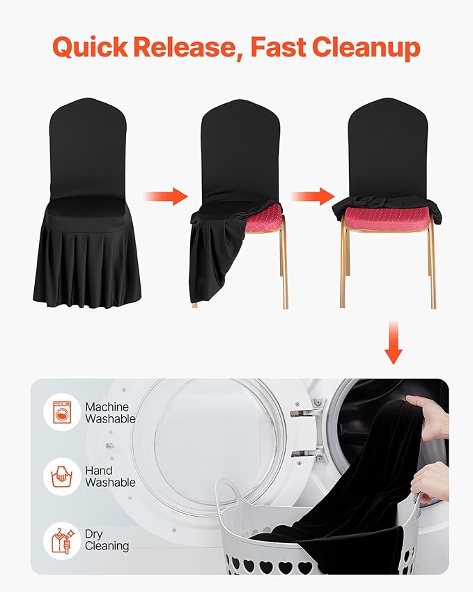 VEVOR Chair Covers, Polyester Spandex Chair Cover, Stretch Slipcovers for Wedding Party Dining Banquet Flat-Front Chair Covers (Black-d, 30PCS)