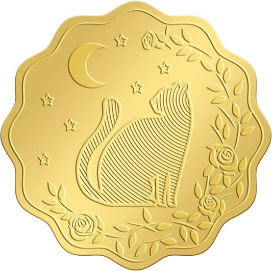 CRASPIRE 100pcs Gold Foil Stickers Embossed Certificate Seals Self-Adhesive Stickers Medal Decoration Stickers Certification Graduation Corporate Notary Seals Envelope (Cat)