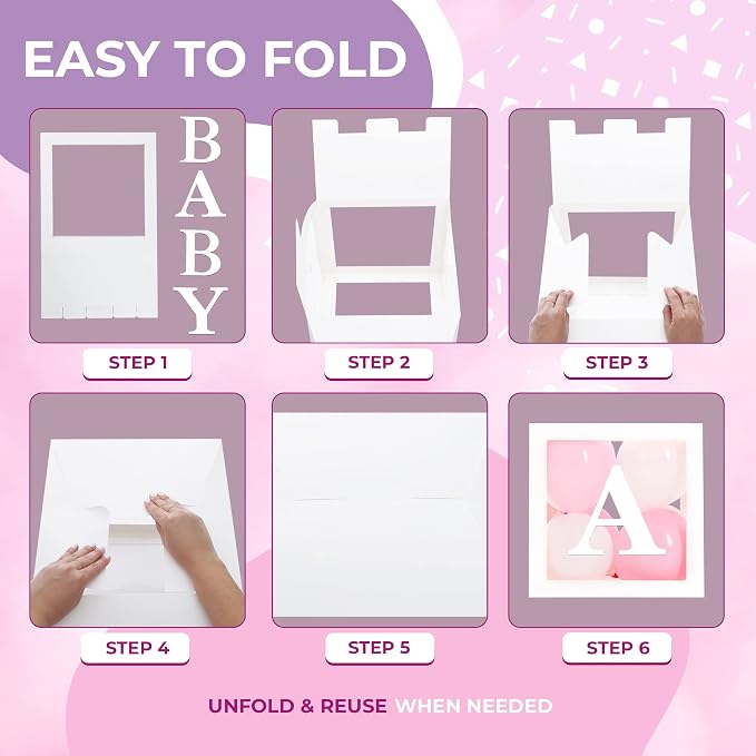 44-Piece Baby Shower Decorations for Boy or Girl - 4 Boxes with Letters and 32 Balloons - Classic White and Pink - Gender Reveal Party Supplies - Photo Shoot Backdrop Prop