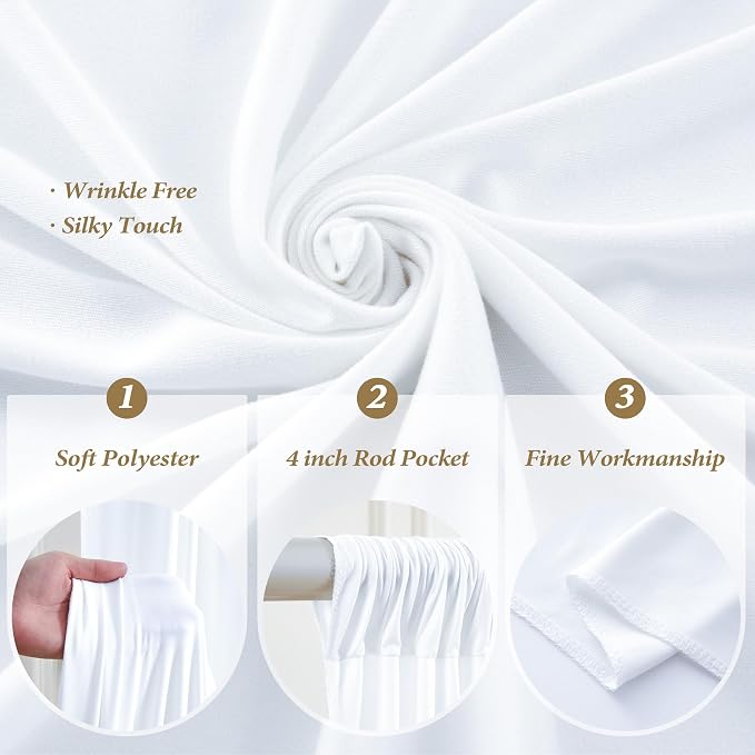 30ftx12ft Wrinkle Free White Backdrop Curtain, 6 Panels 12FT Long Wedding Photo Backdrop Drapes, Silky Polyester Back Drop Cloth for Birthday Photography Background Party Backdrop Draping