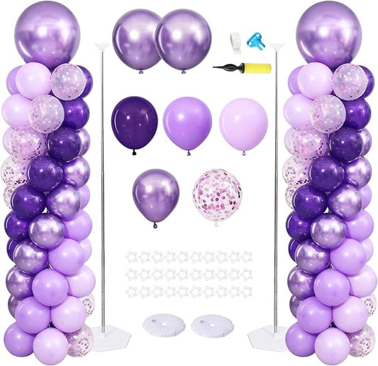 Purple Balloon Column Stand Kit Set of 2 for Floor with 125PCS Light Purple Lavender Balloon Arch Kit Balloon Towers for Girls Women Wedding Anniversary Baby Shower Birthday Party Decorations