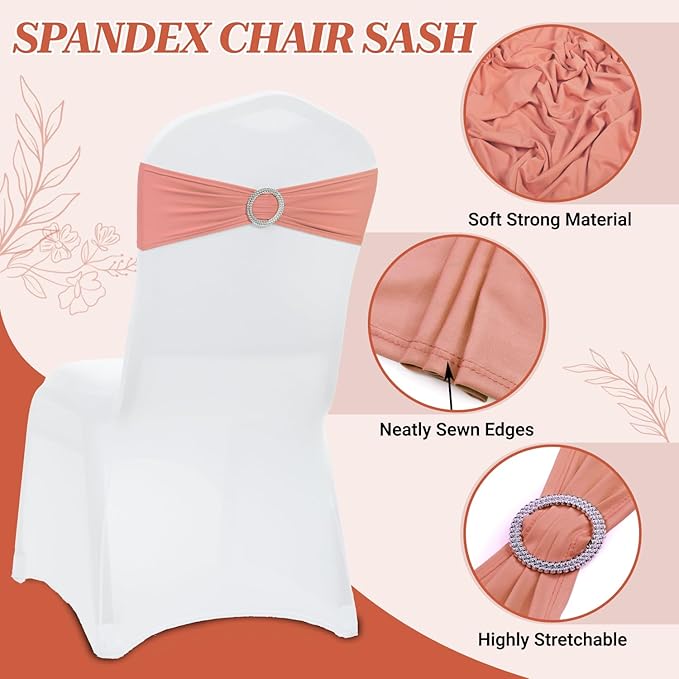 MDS Pack of 250 Spandex Chair Sashes Bows Universal fits Elastic Stretch Chair Bands Ties with Buckle Slider Bow for Wedding Decoration Spandex Slider Sashes Bow - Coral Peach