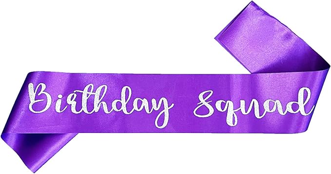 10Pcs Birthday Squad Sash Silver Glitter Purple Satin Sashes Funny Birthday Sashes Birthday Party Supplies Gifts
