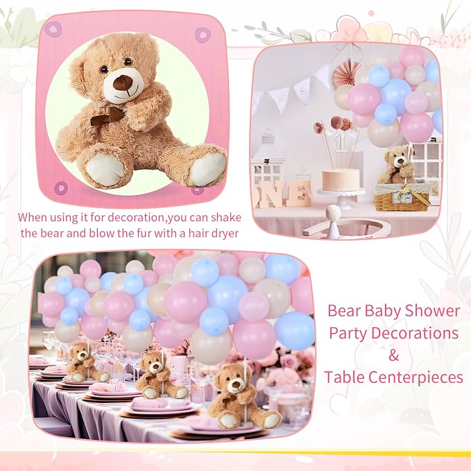 Meooeck 185 Pcs Bear Baby Shower Party Decorations Table Centerpieces 5 Pcs 13. 5'' Gender Reveal Bears 180 Balloons Kit Baby Shower Table Decor for Birthday Wedding(Pink, Blue, Tea White)