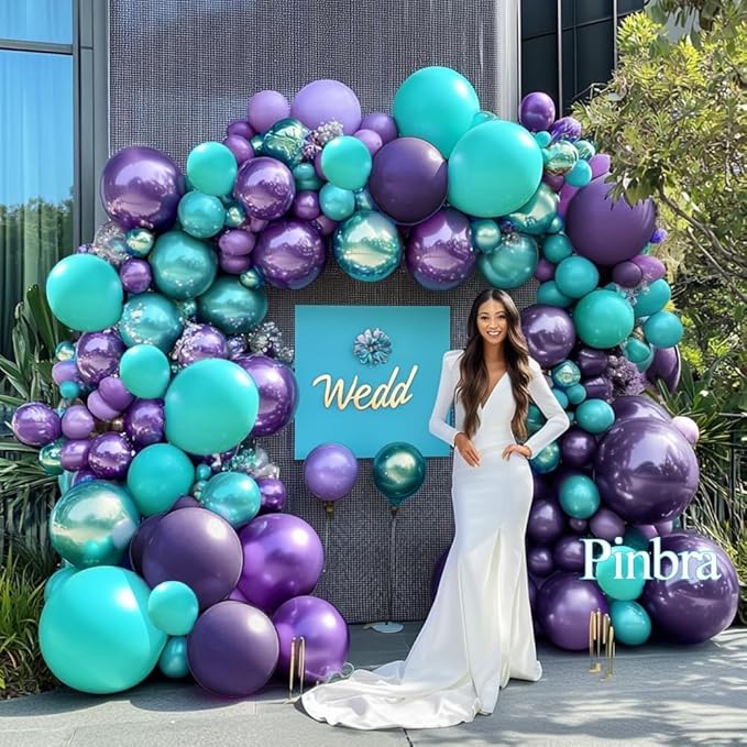 Purple Teal Balloon Garland Double Stuffed Dark Purple Blue Turquoise Green Lavender Lilac Mermaid Balloon Arch Kit for Birthday Wedding Bridal Baby Shower Valentines Graduation Party Decorations