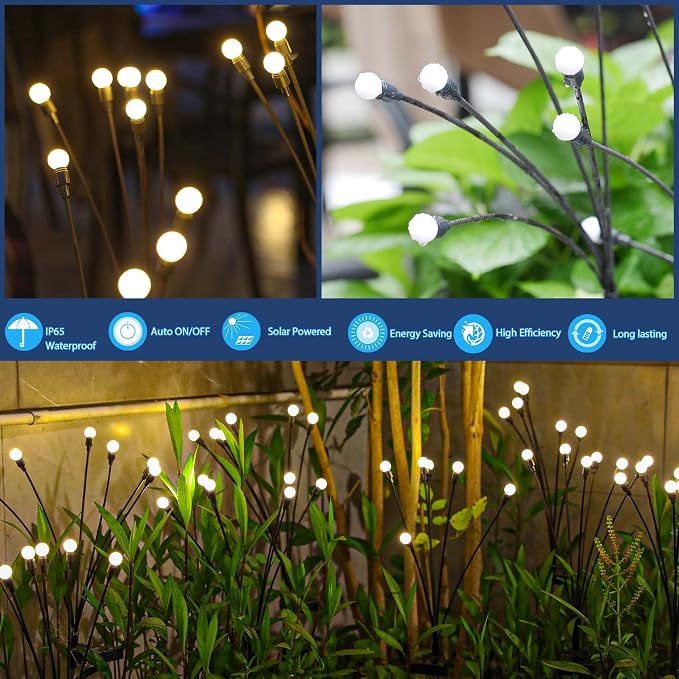TONULAX Solar Garden Lights - 8 Pack Upgraded Solar Swaying Light, Sway by Wind, Outdoor Lights, Yard Patio Pathway Decoration, High Flexibility Iron Wire & Heavy Bulb Base, Warm White