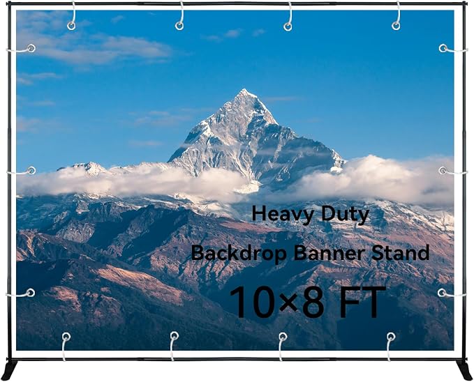 QKA10x8 FT(WxH) Heavy Duty Backdrop Banner Stand with Adjustable Telescopic Tube,Step and Repeat Stand for Parties, Photo Booths, Exhibit Events (Carrying Bag Included)