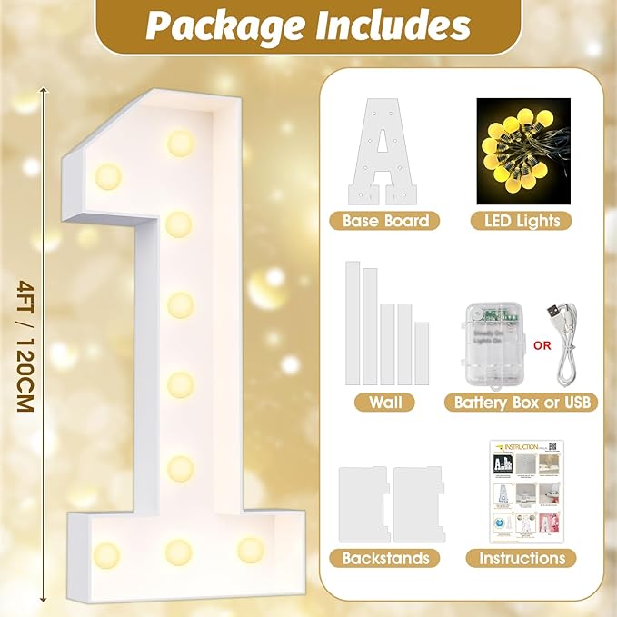 Ledido 4FT Marquee Light Up Numbers 9, Easy to Assemble Marquee Numbers 4 Feet Tall for Indoor & Outdoor Events, Large Lighted Number for Birthday Graduation Baby Shower Anniversary Party Decorations