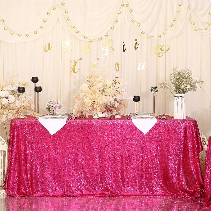 Juya Delight 60" x 102" Hot Pink Rectangle Sequin Tablecloth for Party Dinner Banquet Festival Wedding Anniversary Exhibition Dessert Table
