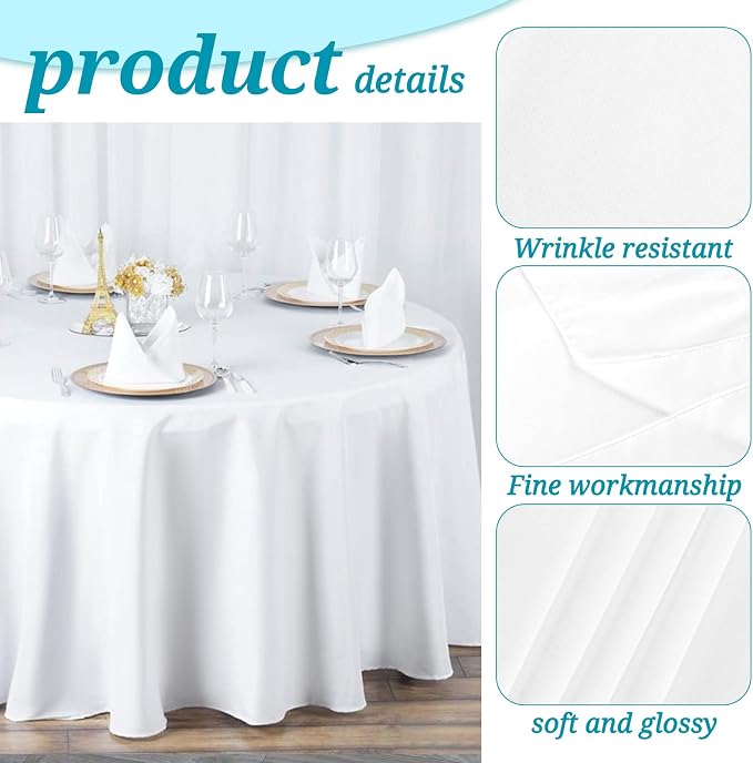 YMHPRIDE 6 Pack Round Tablecloths - White 90 Inch Polyester Round Table Cloth, Washable Fabric Table Covers for Wedding, Party, Dining, Banquet