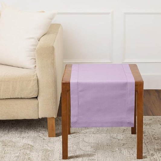 Solino Home Cotton Linen Table Runner 36 Inches - Lavender Ice Hemstitch Table Runner 14 x 36 Inch Ideal for Dresser and Coffee Tables - Mothers Day, Spring, Summer