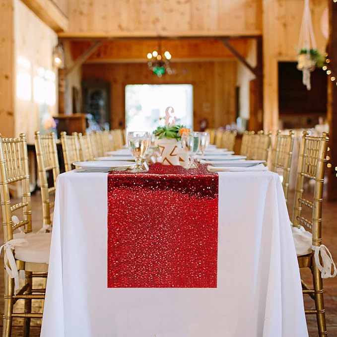 10 Packs 12 x 72 inches Red Sequin Table Runner, Glitter Runner for Birthday Party Supplies Wedding Holiday Celebration Baby Shower Engagement Anniversary Decor
