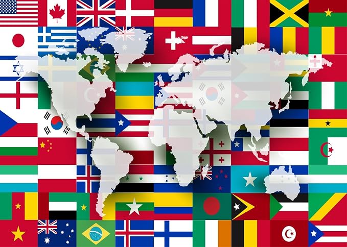 BELECO 9X6ft Fabric World Flags Backdrop World Map International Flag Country Flags Background for Themed Party Decorations Home Decor Photo Booth Studio Props