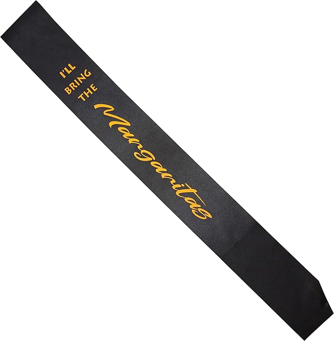 Funky Junque Bridal Sash Bachelorette Party Bridal Shower Gift - I'll Bring The - Margaritas (Black/Neon Orange)
