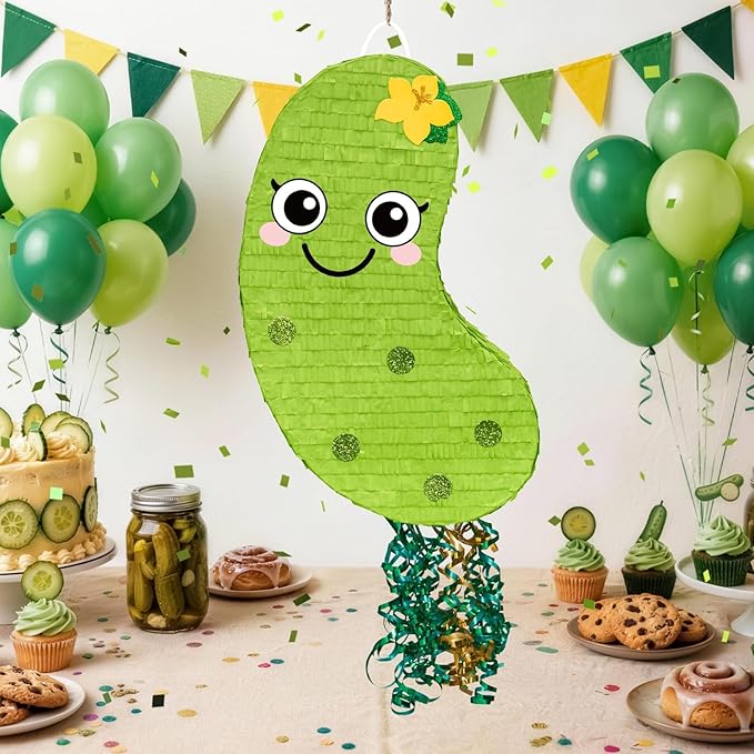 WERNNSAI Pickle Piñata - Pickle Cucumber Party Decorations Pepino Party Piñata Game for Vegetable Themed Celebration Baby Shower Favors Playroom Kitchen Market Decor Supply