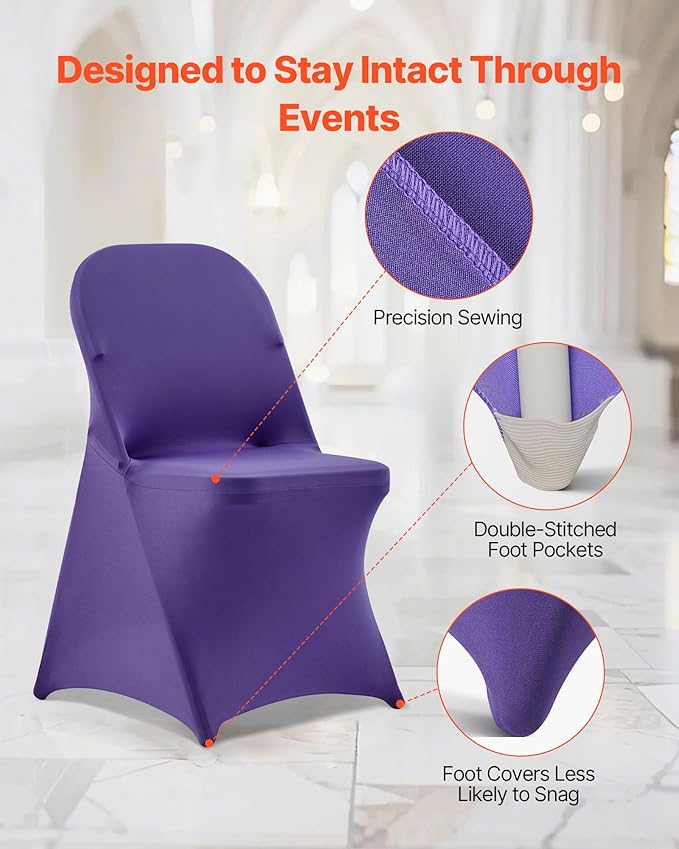 VEVOR Chair Covers, Polyester Spandex Chair Cover, Stretch Slipcovers for Wedding Party Dining Banquet Flat-Front Chair Covers (Purple-c, 50PCS)