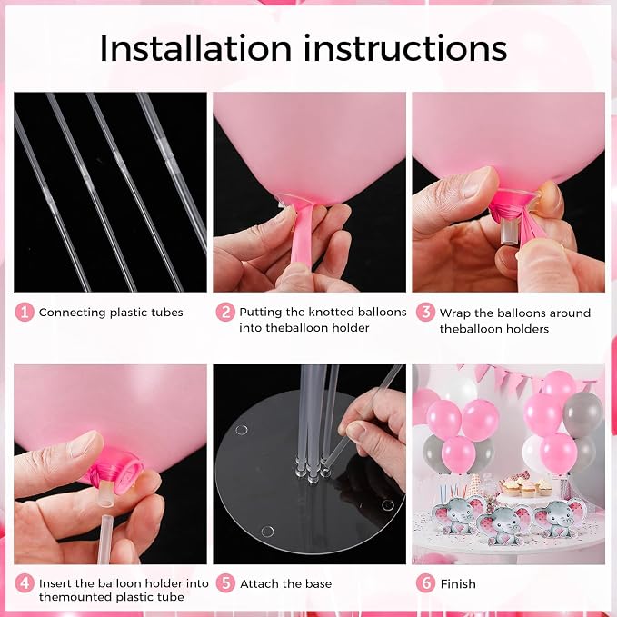 6 Sets Elephant Baby Shower Balloon Stand Kit for Tables Elephant with Balloon Centerpieces Party Decor for Girls 3D Table Decoration for Kids Party Baby Shower Photo Props Supplies