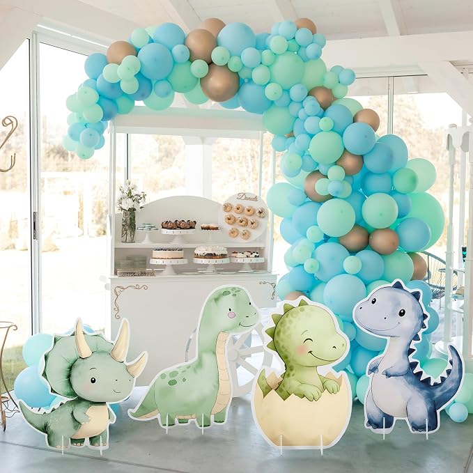 4 Pcs Large Dinosaur Cutout Cardboard Standup Decorations 21 x 15'' Cute Dinosaur Baby Shower Decorations Cartoon Backdrop Photo Props for Birthday Party Supplies Cake Table Decor, 4 Styles