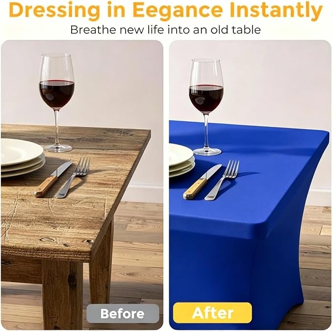 Spandex Tablecloth 6 Pack, 8FT Royal Blue Fitted Table Covers for 96 x 30 in Rectangle Tables, Washable Stretch Table Cloths for Trade Shows, Weddings, Parties & Banquets