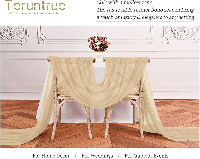 24 Packs Beige Cheesecloth Table Runner,10ft Rustic Gauze Boho Wedding Table Runner Decoration, Wedding Table Decor Sheer Table Runner for Wedding Party Bridal Shower Table