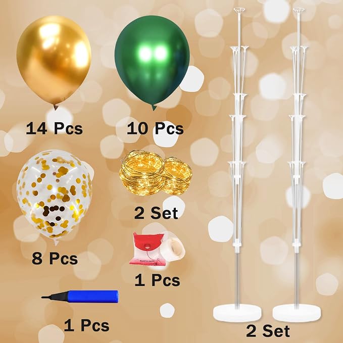 Cicicooie Balloon Column Stand Kit for Floor with String Light 2 Set Gold and Green Centerpieces Balloon Holder Decoration for Opening Adult Birthday Party Men Bachelor Party