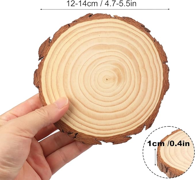60 PCS 4.7-5.5 Inch Natural Wood Slices, Unfinished Pine Wood Circles with Barks for Coasters, DIY Crafts, Christmas Rustic Wedding Ornaments and Centerpieces,by GNIEMCKIN