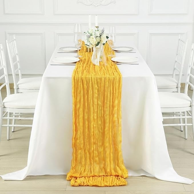Gold Cheesecloth Table Runner 120 Inch 10FT Yellow Cheese Cloth Fabric Runners 1 Pack for Spring Home Decor, Birthday, Banquet, Wedding Decoration