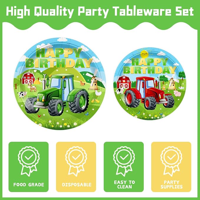 232pcs Tractor Birthday Party Decorations Party Plates Napkins Disposable Paper Cups Tablecloth Banner Boys Tractor Farm Birthday Party Supplies Tableware Set 24 Serve