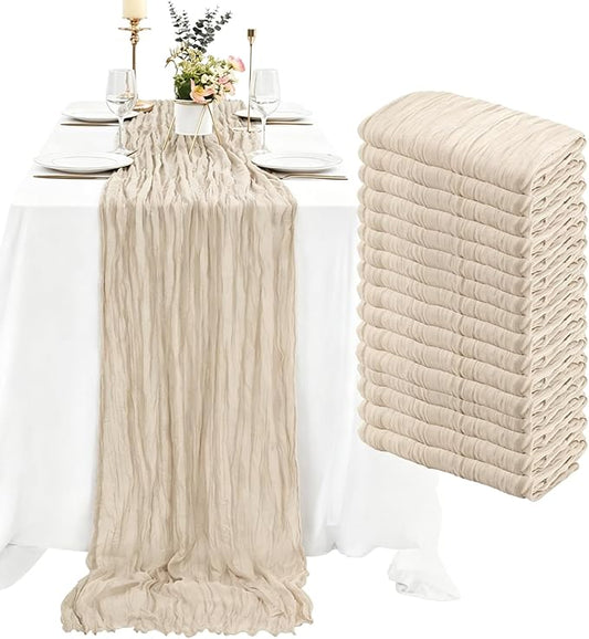16 Pack Beige Cheesecloth Table Runner 35x120 Inch Boho Gauze Cheese Cloth Table Runners, 10 FT Long Rustic Sheer Table Runners for Wedding Bridal Baby Shower Birthday Party Table Decorations