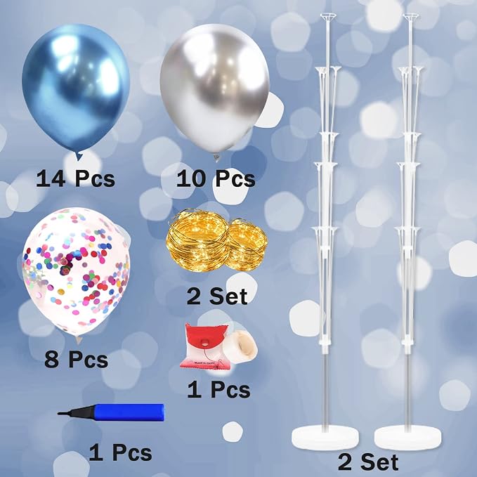 Balloon Stand Kit for Floor with String Light 2 Set Rolay Blue Centerpieces Balloon Holder Decoration for Wedding Christmas Adult Birthday Party Men Bachelor Party