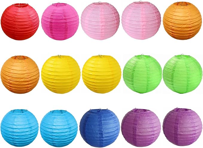 15pcs Colorful Paper Lanterns for Outdoor Indoor Party Decoration (12 inch)
