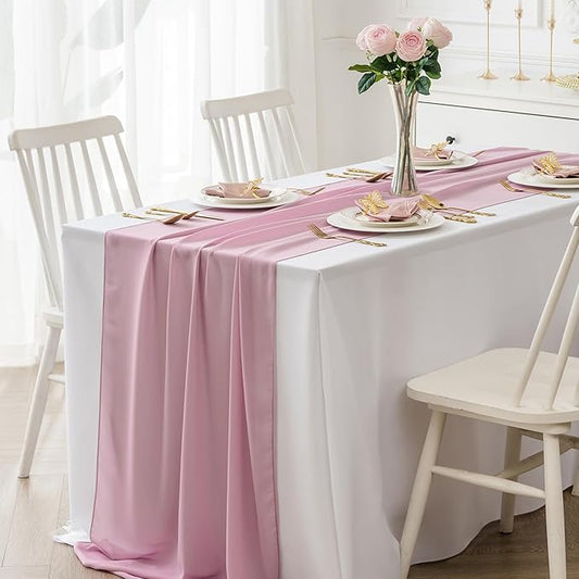 12 Pack Chiffon Table Runner 14x108 Inch Long 9ft Sheer Table Runners for Party Romantic Wedding Bridal Shower Fall Decorations-Dusty Pink