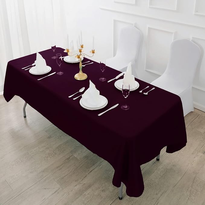 Fokitut 2 Pack Waterproof Rectangle Tablecloth, 90x132 Inch,Stain Resistant and Wrinkle Polyester Table Cloth, Fabric Table Cover for Kitchen Dining, Wedding, Party, Holiday Dinner-Eggplant