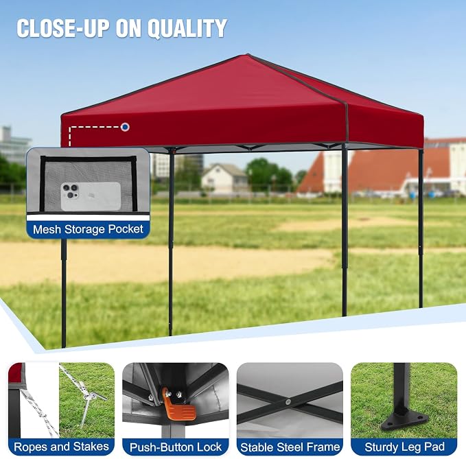 6x4 Pop Up Canopy Tent, Instant Portable Beach Canopy, Outdoor Tent with Carry Bag for Camping, Sports, Tailgating, Events, Burgundy