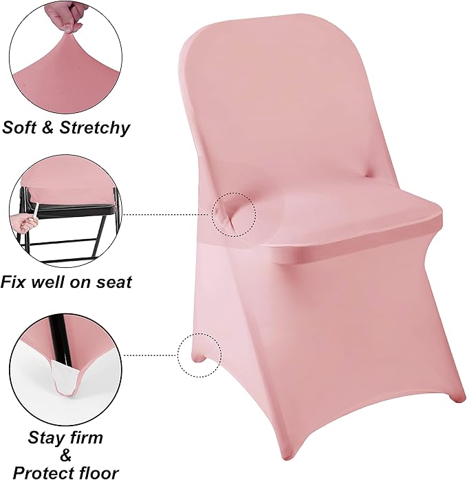 Howhic Folding Chair Covers for Party - 36pcs, Dusty Pink Universal Spandex Fitted Covers for Wedding, Banquet, Conference