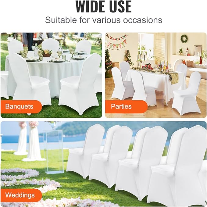 VEVOR 30 Pcs Flat-Front Chair Covers Polyester Spandex Chair Cover Stretch Slipcovers, Wedding, Holiday, Banquet, Party, Celebration, Dining,White