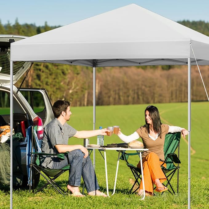 10x10 ft Pop Up Canopy Tent, Easy Up Instant Outdoor Canopy, Straight Legs, Wheeled Carry Bag - White